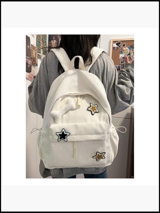 Y2K Corduroy Backpack Preppy Star Print Versatile Casual Daypack with Padded main image 5
